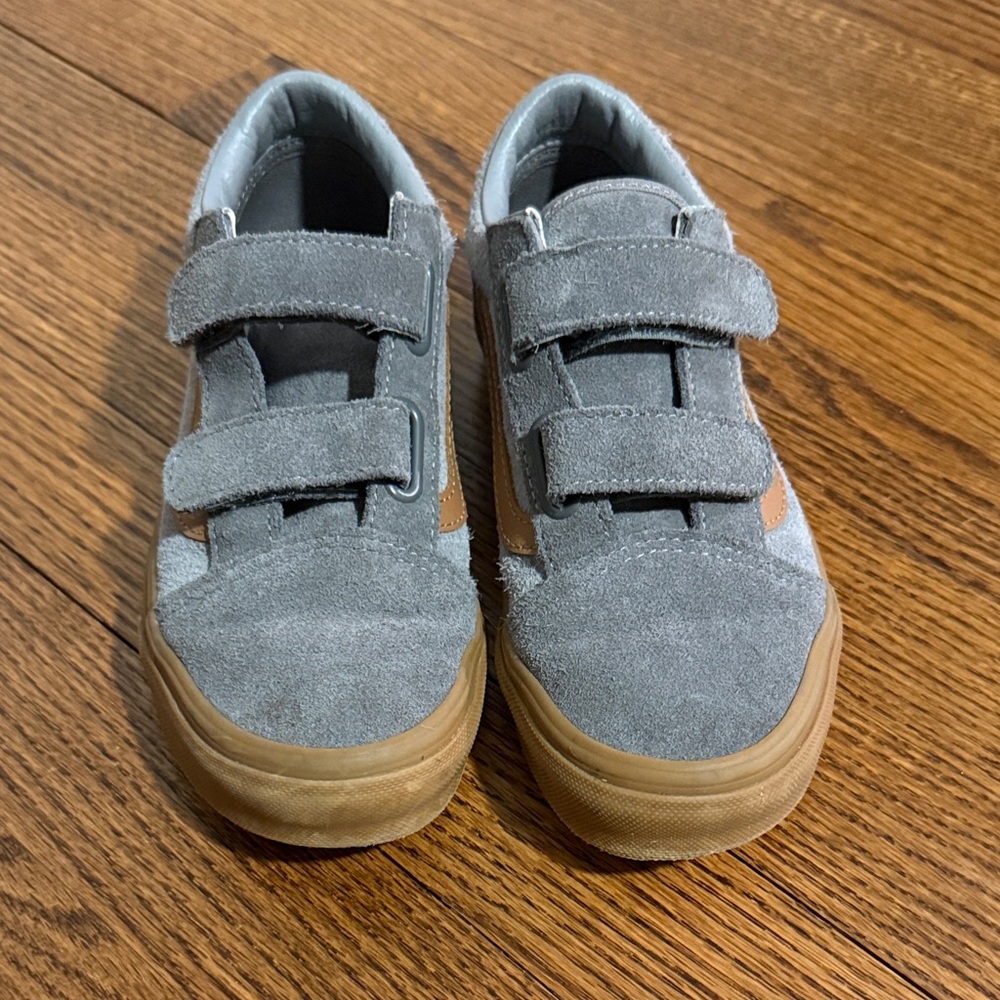 Kids Vans - Gray and Tan Velcro Sneakers